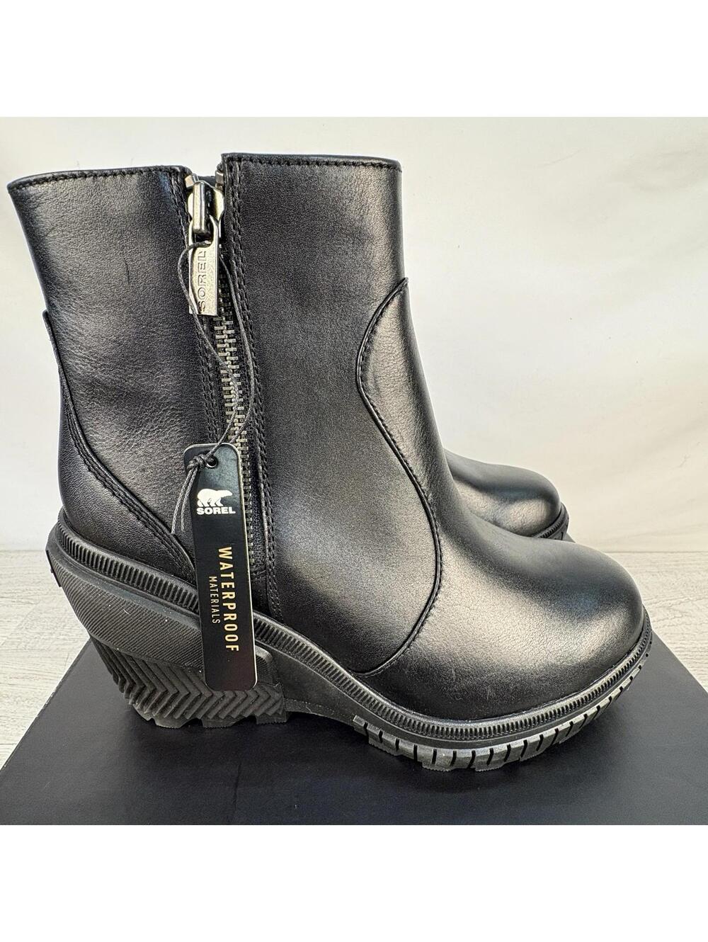 SOREL Ona Ave Black Wedge Zip Bootie - Size 8 - Picture 5 of 10